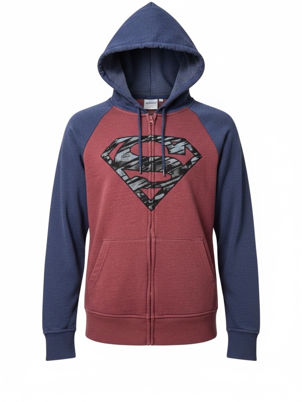 DC Comics Superman Full Zip Hoodie Mens Small Colorblock Camo Logo Raglan